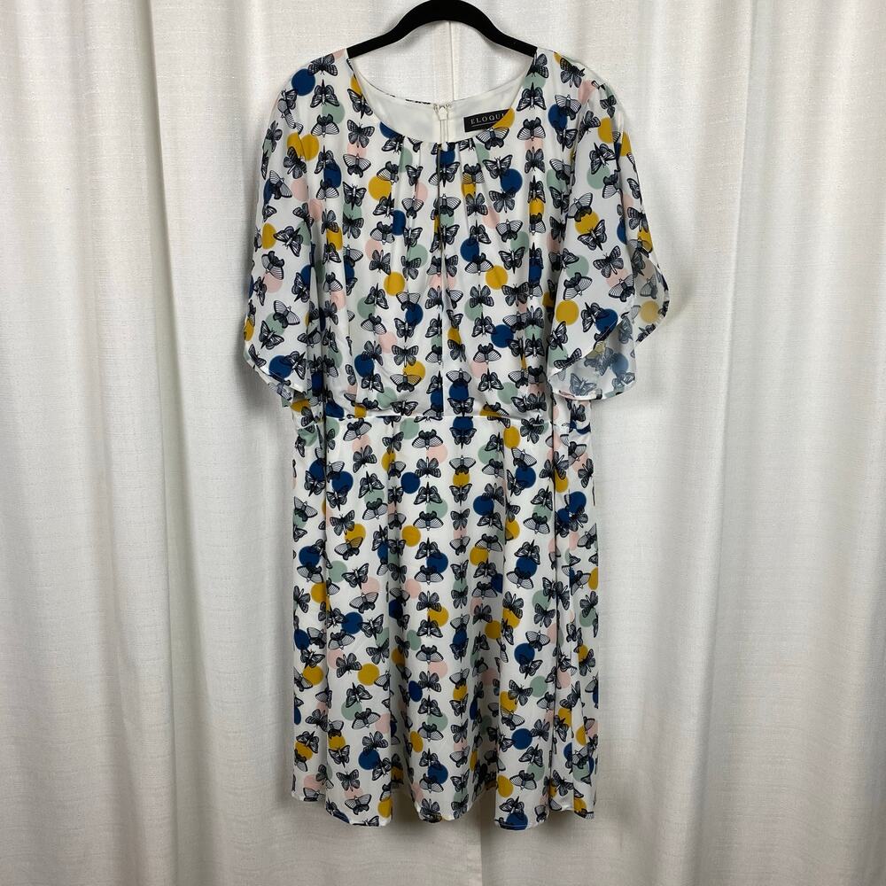 Eloquii White Dot Butterfly Print Flutter Sleeve … - image 3